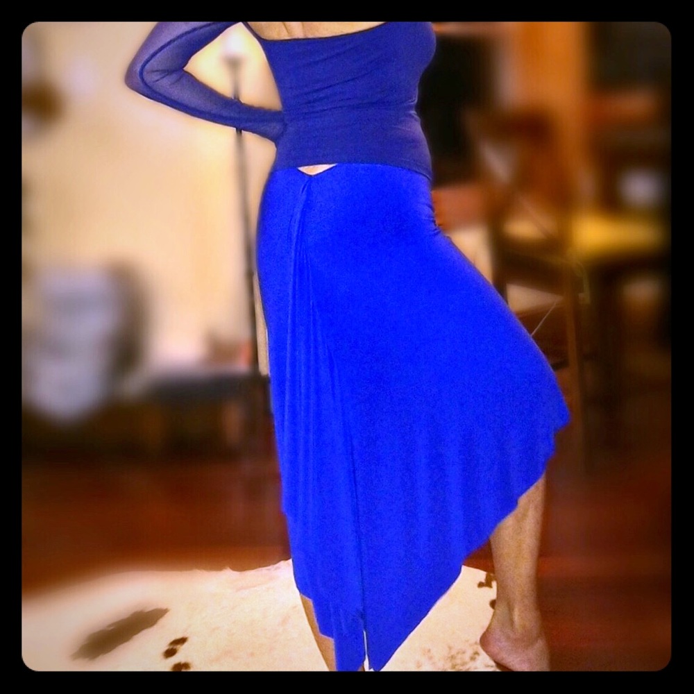 Electric blue tango dance skirt.